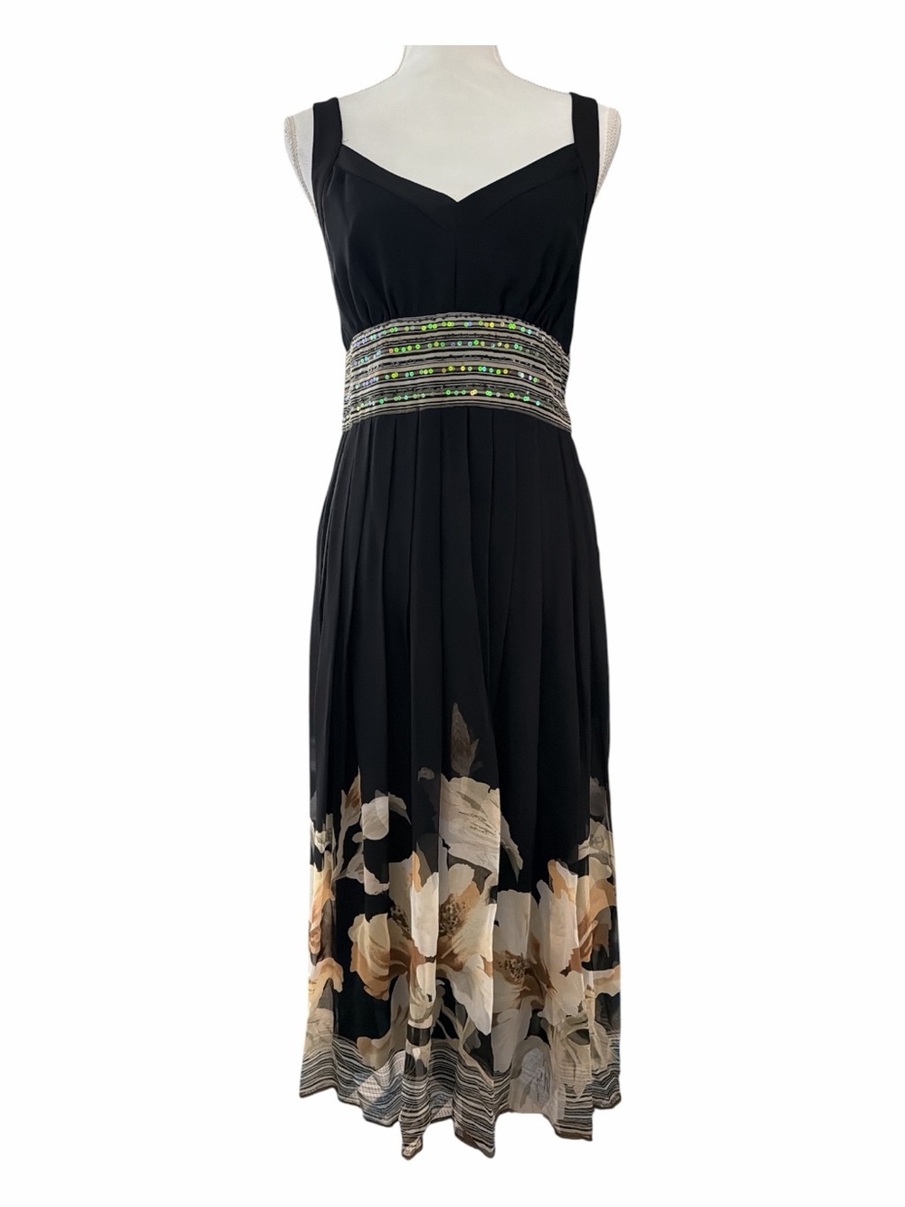 NWT Signature by Robbie Bee Black Floral Sequin Maxi Dress Size 10 - Picture 14 of 15